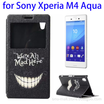 Caller ID Display Window Pattern Wallet Flip Leather Cover Case for Sony Xperia M4 Aqua